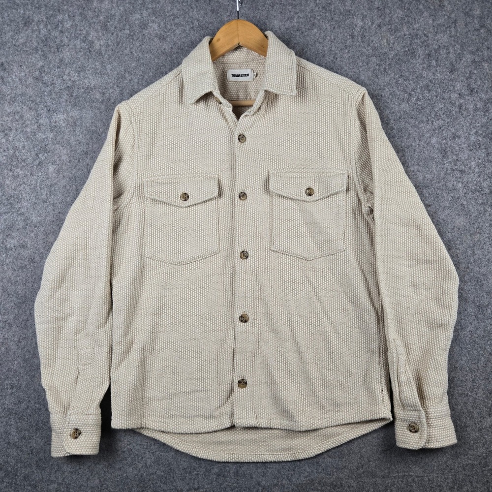 Taylor Stitch The Point Shirt Mens 38 Beige Organic Cotton Waffle Overshirt